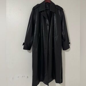 Mango Black Faux Leather Trench Coat